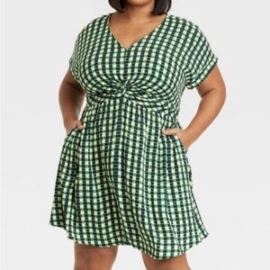 Ava & Viv 2X Green checked dress XXL